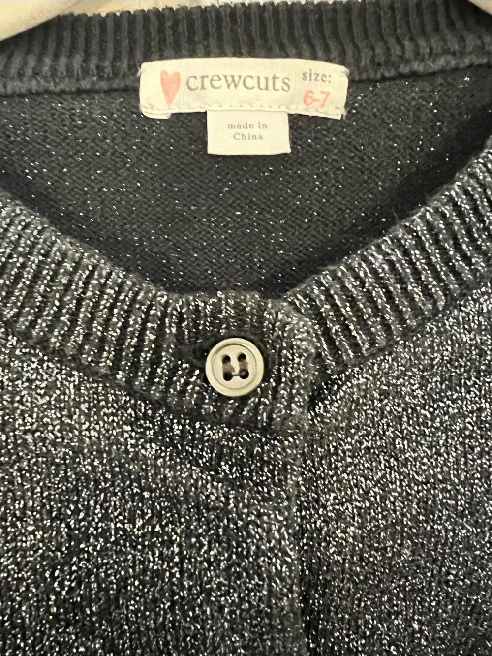 JCrew Crewcuts Girls Black Sparkle Knit Button-Front Cardigan - Size 6-7